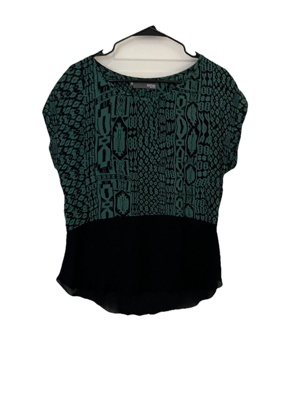 Myne Anthropologie Silk Blouse Size 2 Green Black Geo Print Color Block